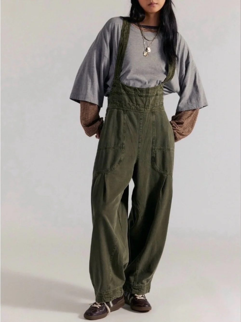 Free People Felix tapered baggy overalls dusty olive size XS D